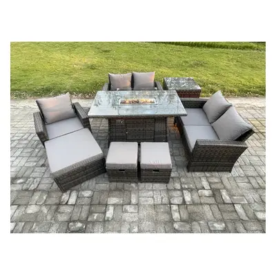 Fimous Seater Rattan Outdoor Garden Furniture Gas Fire Pit Table Sets Gas Heater with Love Sofa 