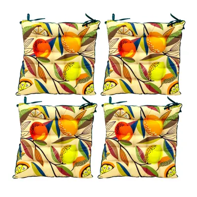 Pack of Citrus Zest Seat Pad | Indoor Outdoor Seat Cushions With Ties - Cream