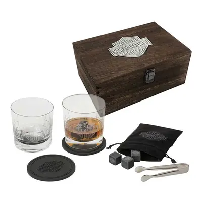 HarleyDavidson Bar Shield Logo Premium Whiskey Glass Wooden Box Gift Set