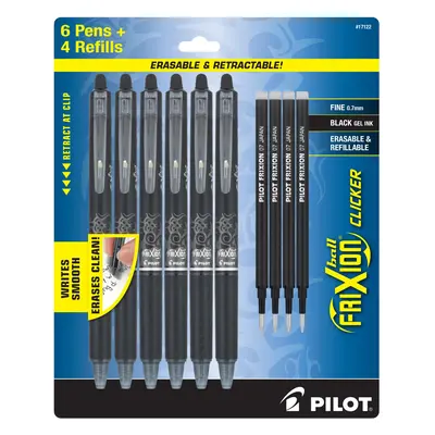 Pilot Frixion Erasable Pens Pack of Black Ink Pens Bonus Refills Clicker Retractable Gel Ink Pen