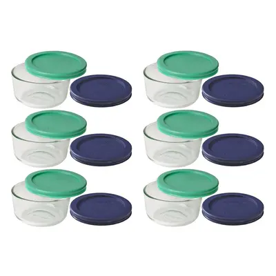 Pyrex Storage Cup Round Dish Clear with Green Blue Pack of Lids