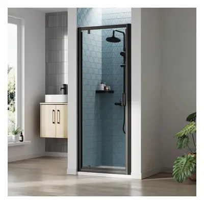 Ruwa 6mm Toughened Safety Glass Reversible Pivot Shower Door - x 760mm - Matt Black - Balterley