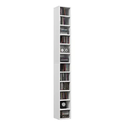 HOMCOM CD Storage Tower Tall Bookcase Bookshelf with Cubes White