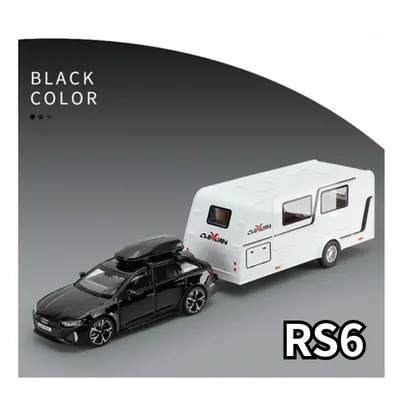 (Black RS6) 1/32 Trailer RV Truck Toy Model Car Alloy Diecast Off-road Vehicle Camper with Sound