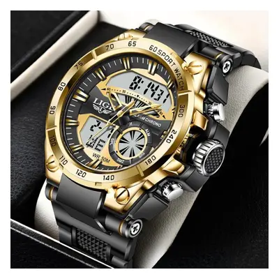 (Gold) LIGE MenÃ¢s Watches Top Brand Big Sport Watch Luxury Men Military Silicone Quartz Wrist W