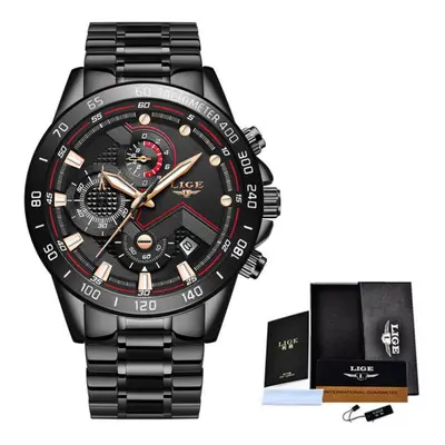 (Black Gold) Lige Luxury Fashion Sports Chronograph Quartz Men Watch