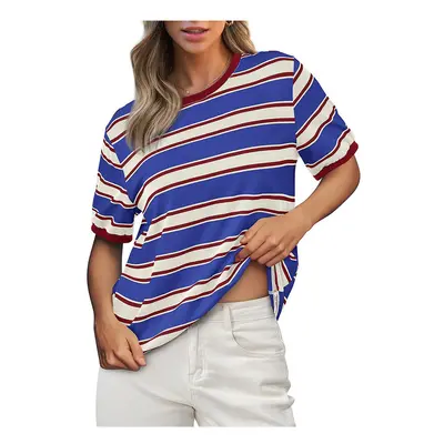 (BKK080-1, L) Casual Loose Striped Blouses For Women Fashion Summer Vintage Women's Oversized Sh