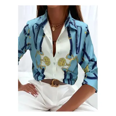 (B25SLTH24614150522, XXXL) Fashion Women's Button Top New Texture Printed Shirt Temperament Wome