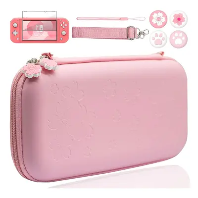 (Case Bundle 2) Pink Travel Case Accessories For Nintendo Switch Lite Cute Sakura Poch Carrying 