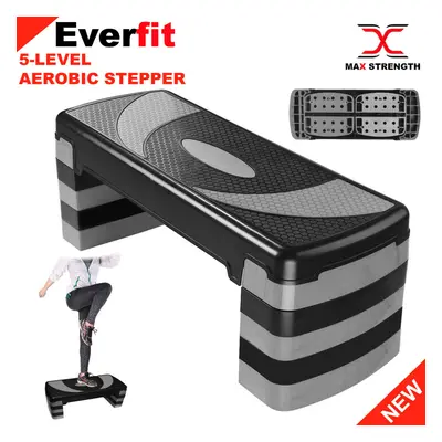 (Grey) Levels Aerobic Stepper Adjustable Fitness Exercise Board Step Gym Platform