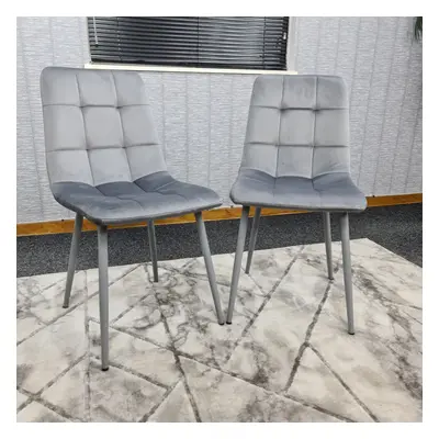 (2 Chairs) Grey Velvet Dining Chairs with Soft Padded Seat