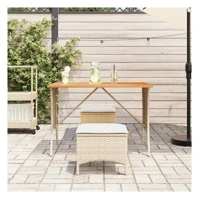 (beige) vidaXL Garden Table with Acacia Wood Top Black 105x75x72 cm Poly Rattan