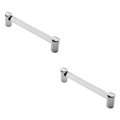 2x Round Tube Pull Handle x 16mm 160mm Fixing Centres Clear & Chrome