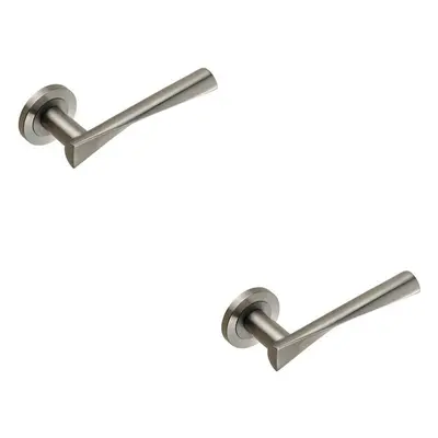 2x PAIR Angular Twisted Lever on Round Rose Concealed Fix Satin Stainless Steel