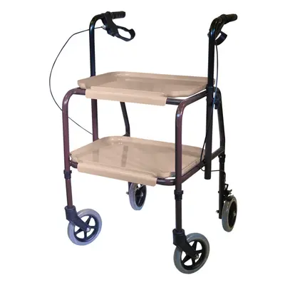 Height Adjustable Kitchen Trolley with Brakes - Clip on Trays - 1020mm