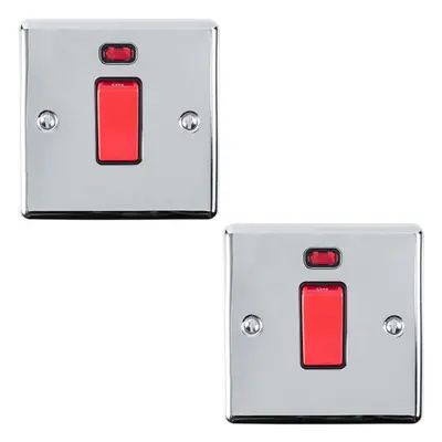 2 PACK 45A DP Oven Switch & Neon Appliance Light CHROME & Black Trim