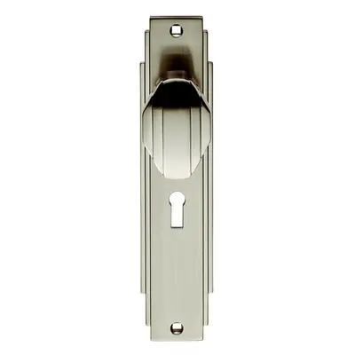 PAIR Line Detailed Door Knob on Lock Backplate x 45mm Satin Nickel