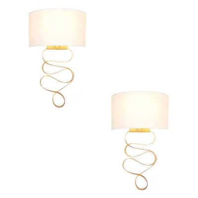 2 PACK Hammered Gold Leaf Ribbon Wall Light & Ivory Half Shade - Dimmable