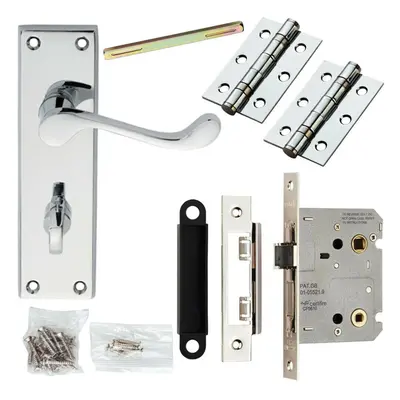 Door Handle & Bathroom Lock Pack Chrome Victorian Scroll x 43mm Backplate