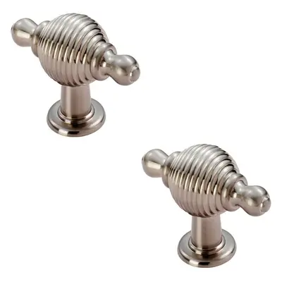 2x Reeded Beehive Style Cabinet Door Knob with Finials 26mm Dia Rose Nickel