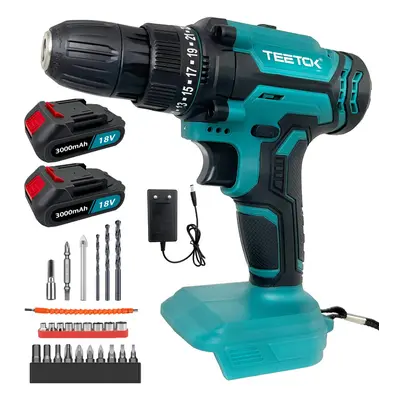 21V Cordless Drill Electric Screwdriver Impact Driver Combi Drills Kit+2x 3.0A Battery