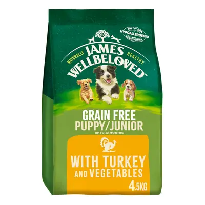 4.5kg James Wellbeloved Grain Free Puppy Junior Dry Dog Food Turkey (3x1.5kg)