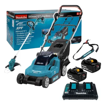 Makita DLM382PT2 18v / 36v LXT Cordless Battery Lawn Mower 2x5ah + Line Trimmer