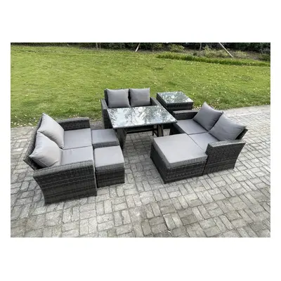 Fimous Outdoor Lounge Sofa Set Wicker PE Rattan Garden Furniture Set with Rectangular Dining Tab