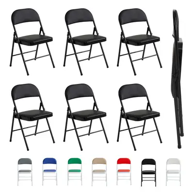 (PACK OF 6, BLACK) 1/2/4/6 Faux Leather padded Foldable Chairs