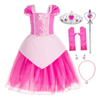 Joy Join Princess Costume Birthday Party Dress For Toddler Girls With Gloves,Crown,Wand,Necklace