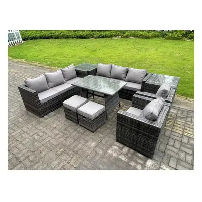 Fimous Wicker Rattan Outdoor Furniture Lounge Sofa Garden Dining Set with Dining Table Side Tabl