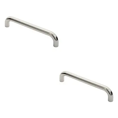 2x Round D Bar Pull Handle x 25mm 300mm Fixing Centres Bright Steel