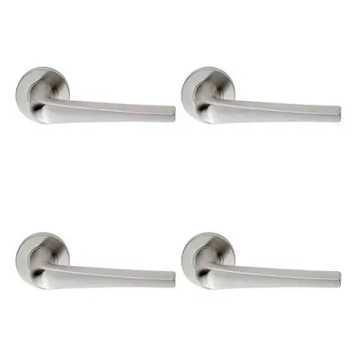 4x PAIR Straight Flat Topped Bar Handle on Round Rose Concealed Fix Satin Steel