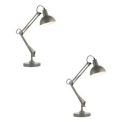 2 PACK Slate Grey Table Lamp Task Light - Inline Switch - Adjustable Desk Light