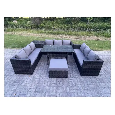 Fimous Seater Outdoor Garden Furniture Rattan Lounge Sofa Set Patio Rectangular Dining Table wit