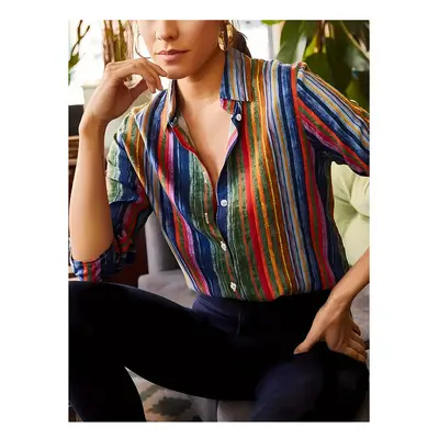 (AH211, S) Women's shirt casual loose soft comfortable button lapel fashion shirt sun shade brea