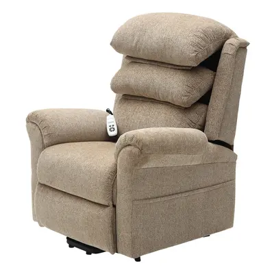 Dual Motor Rise and Recline Armchair - Waterfall Pillow Oatmeal Chenille Fabric