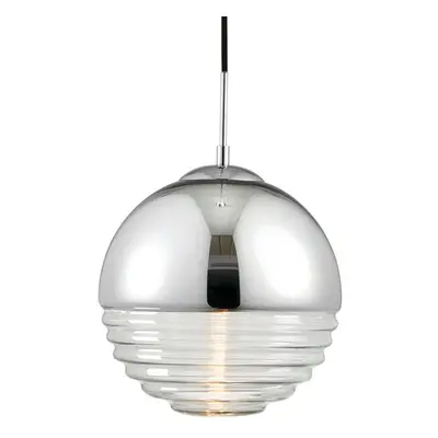 Hanging Ceiling Pendant Light CHROME & RIBBED GLASS Sphere Ball Lamp Bulb Holder