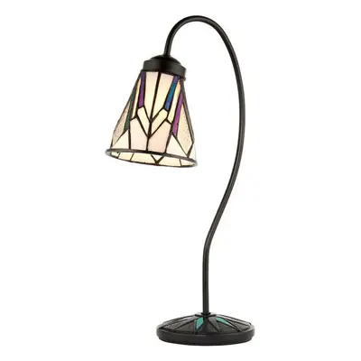 Tiffany Glass Table Lamp Light Dark Bronze Curved Arm / Neck & Shade i00173