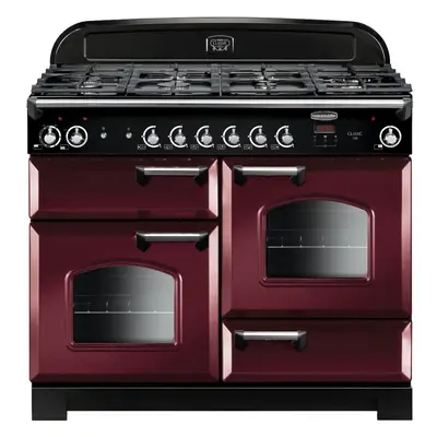 Rangemaster CLA110DFFCY/C Classic Cranberry with Chrome Trim 110cm Dual Fuel Range Cooker - Red 