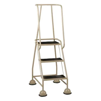 3 Tread Mobile Warehouse Steps BEIGE 1.43m Portable Safety Ladder & Wheels