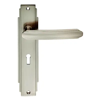 PAIR Line Detailed Handle on Lock Backplate x 45mm Satin Nickel