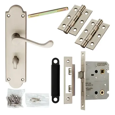 Door Handle & Bathroom Lock Pack Satin Chrome Victorian Scroll Ornate Backplate