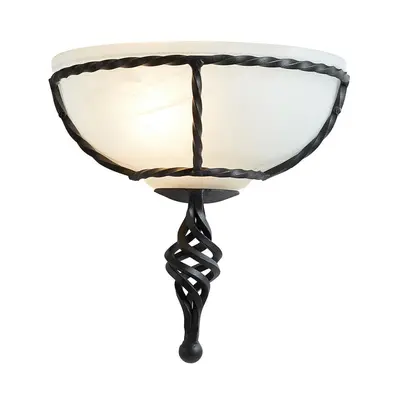 Wall Light Twistewd Wrought Iron Opaque Glass Shade Black LED E27 60W