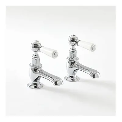 Milano Elizabeth - Traditional Basin Pillar Taps with Lever Handles - Chrome and White