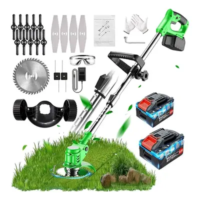 Wrneaoch Metal Blade Cordless Strimmer 24v Grass Trimmers With Wheel