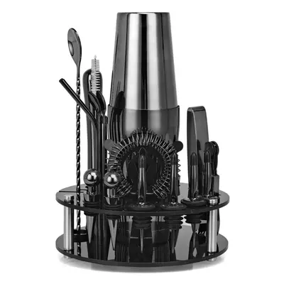 (black, Boston) Bartender Kit 20-piece Rose Gold Cocktail Shaker Set With Rotating Acrylic Stand