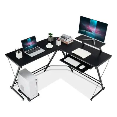 L-Shaped Computer Desk Home Office Corner Workstation w/ Movable Host Stand