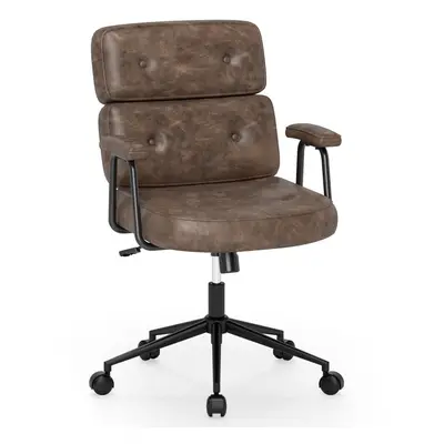 Office Chair PU Leather Upholstered Desk Chair Button Tufted Back-Brown