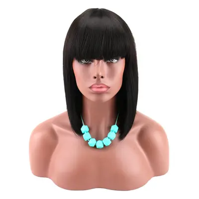 Kalyss Women's Short Black Bob Wigs with Hair Bangs Synthetic Full Hai